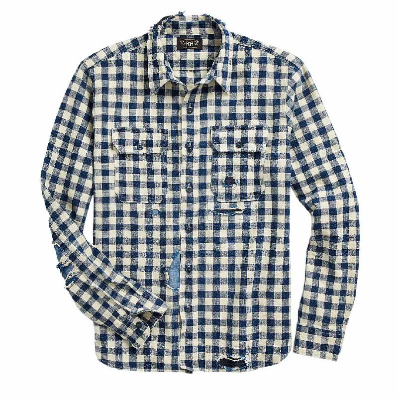 RRL by Ralph Lauren Indigo Checked Linen-Cotton Workshirt Indigo/Cream