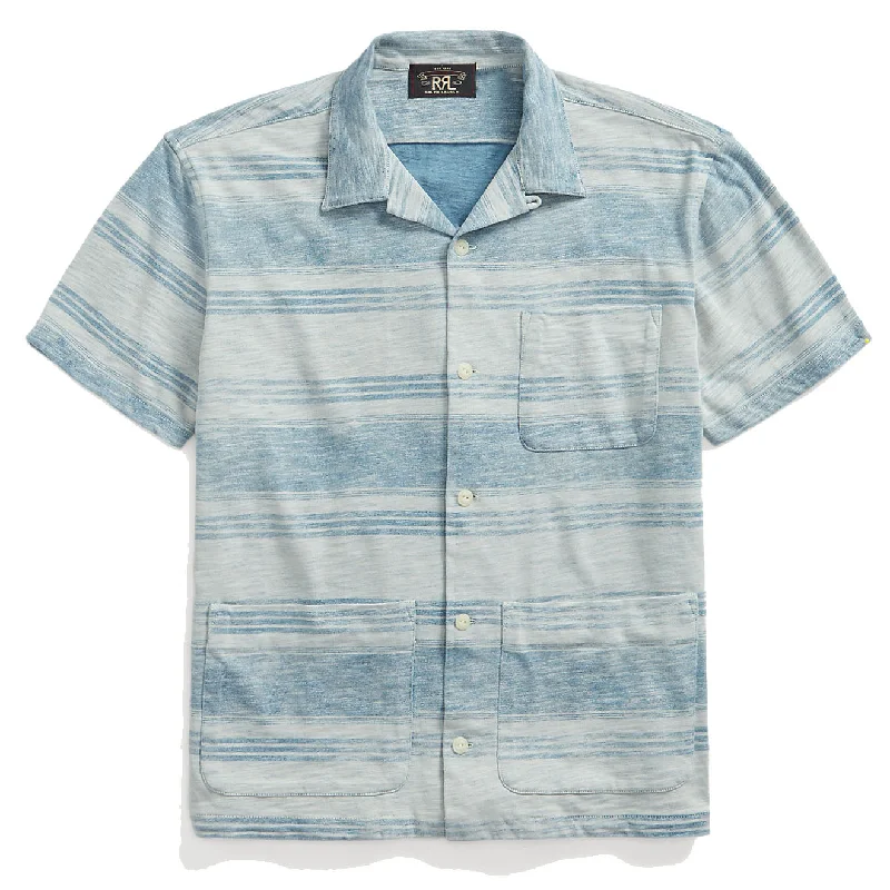 RRL by Ralph Lauren Indigo Striped Jersey Camp Shirt Indigo/Cream