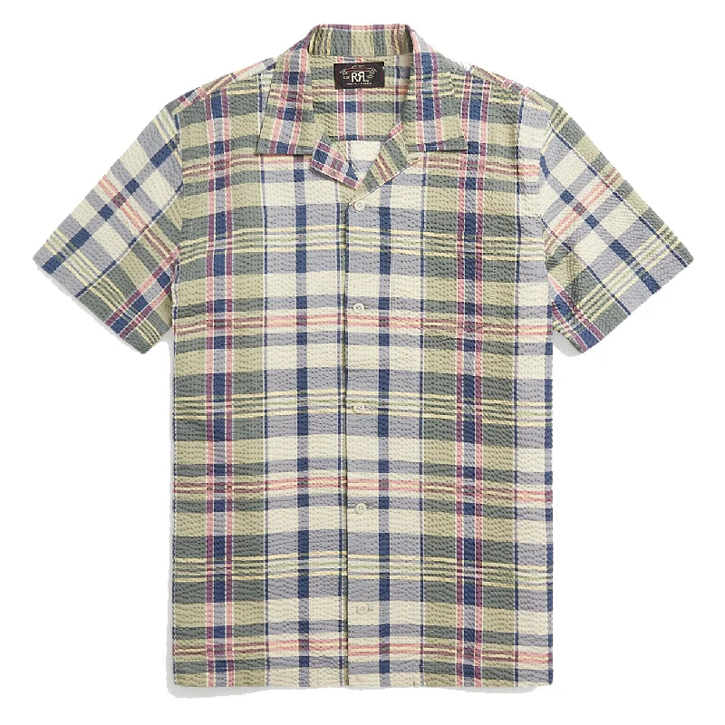 RRL by Ralph Lauren Madras-Print Seersucker Camp Shirt Green/Cream/Multi