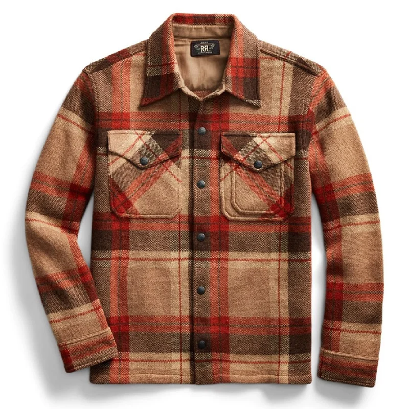 RRL by Ralph Lauren Plaid Wool Workshirt Jumper Orange Tan Multi