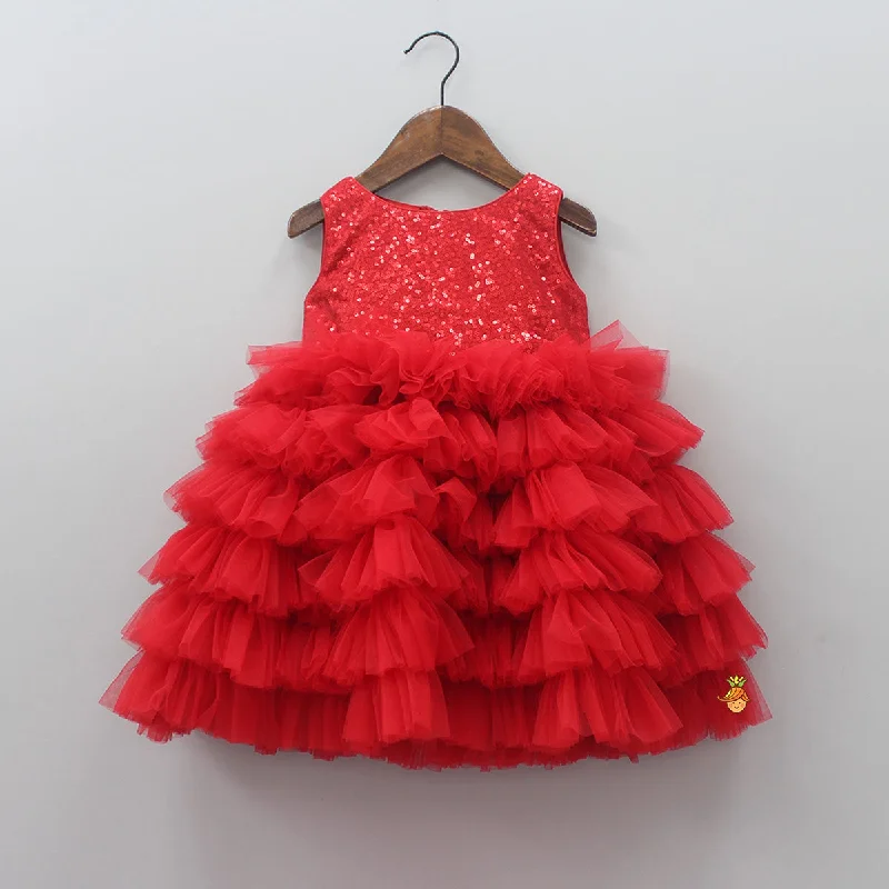 Sequin Work Ruffle Frills Tiered Dress