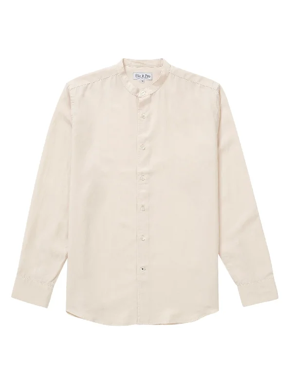 Tencel/Linen Collarless Shirt - Ecru